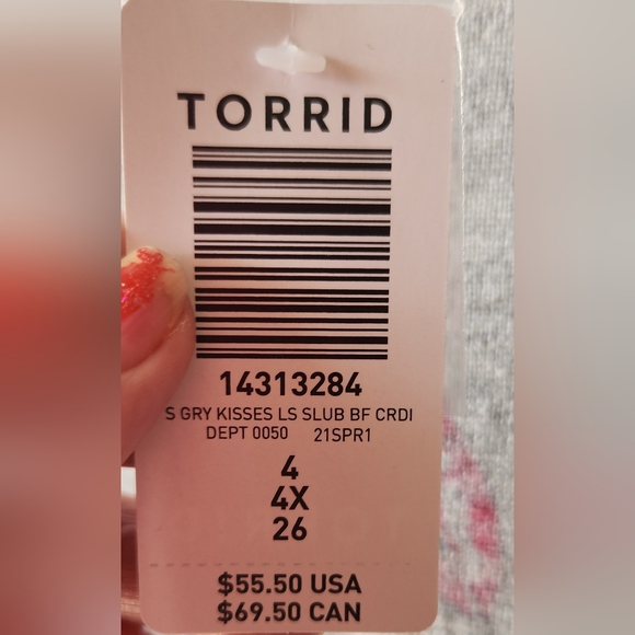 Torrid Gray Cardigan with Red and Purple Lip Print ☆ NEW☆ - Picture 2 of 2